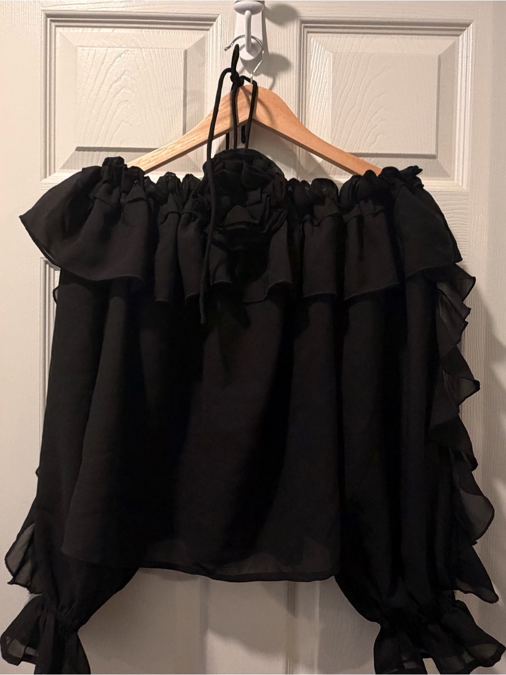 Off-Shoulder Black Ruffle Blouse